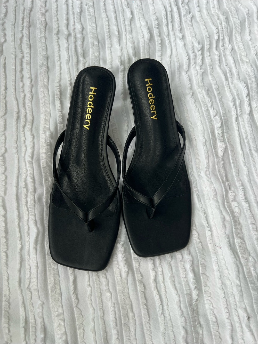 Black Square-Toe Thong Sandals for Women